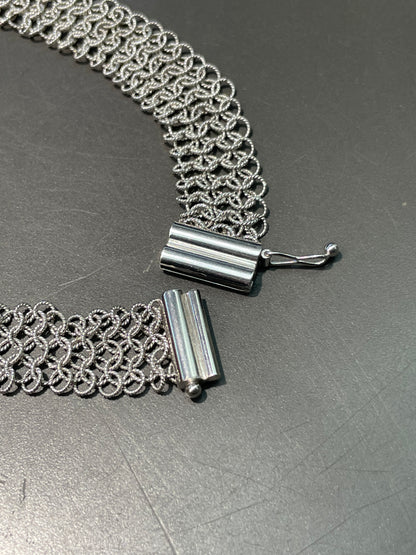 18K White Gold 0.18 CTW Diamond Mesh Collar Statement Necklace