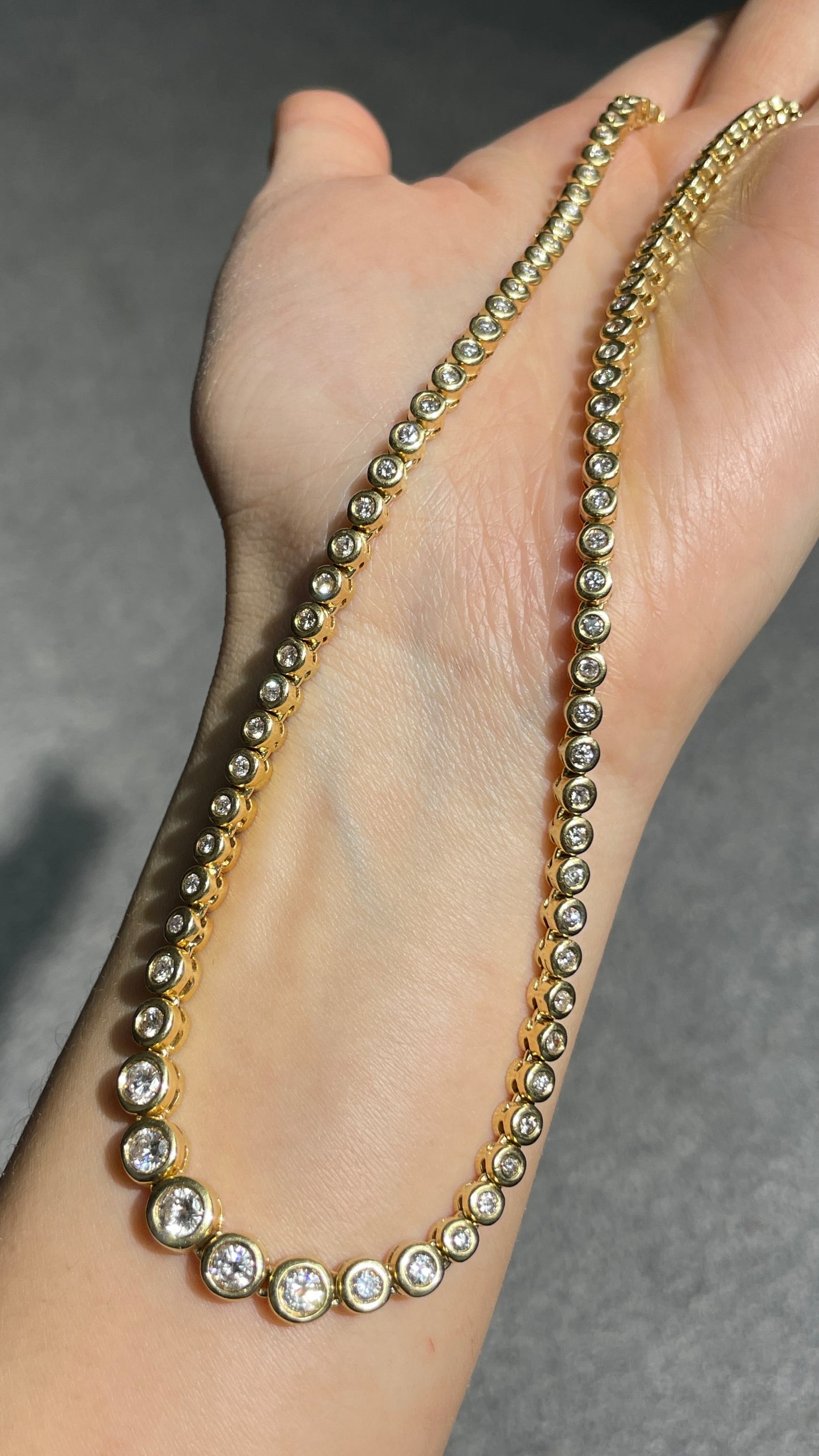 14K Gold 6.25 CTW Diamond Bezel Graduated Tennis Necklace