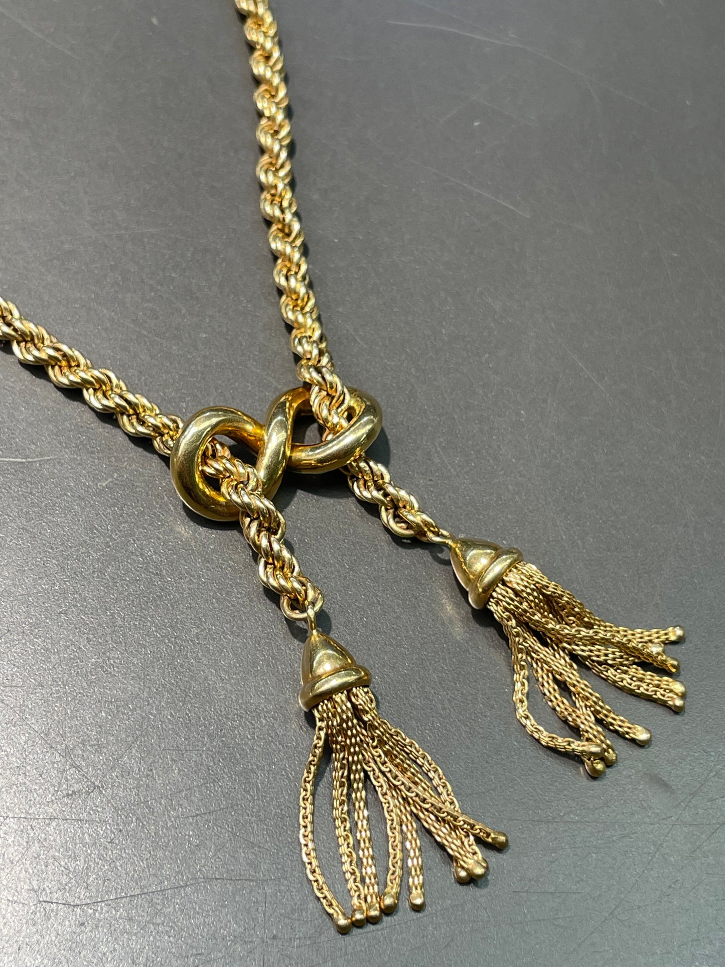 复古 18K 金扭绳流苏项链
