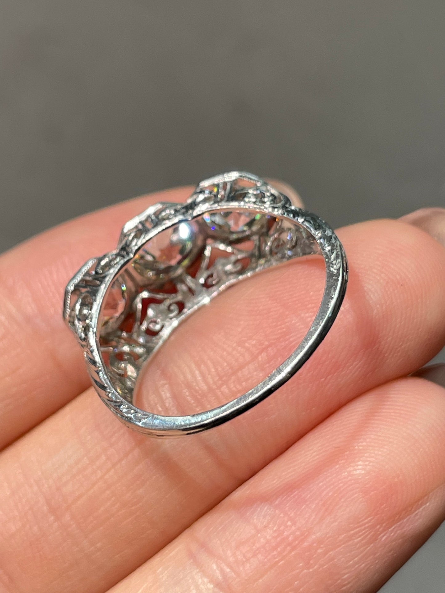 Antique Edwardian Platinum Gold 3.03 CTW Three Stone Diamond Ring