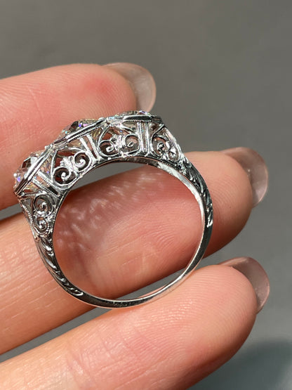 Antique Edwardian Platinum Gold 3.03 CTW Three Stone Diamond Ring