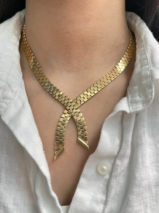 Vintage 18K Yellow Gold Lariat Statement Necklace