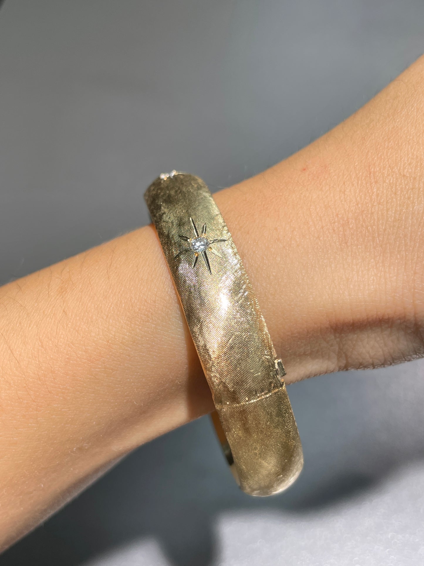 Vintage 14K Gold Diamond Starburst Bangle Bracelet