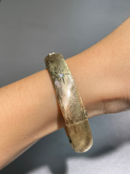 Vintage 14K Gold Diamond Starburst Bangle Bracelet