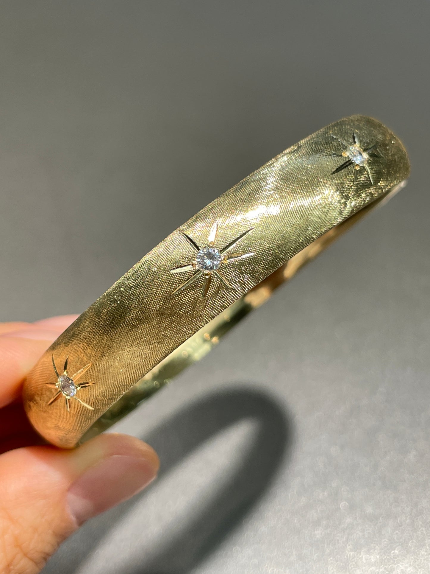 Vintage 14K Gold Diamond Starburst Bangle Bracelet