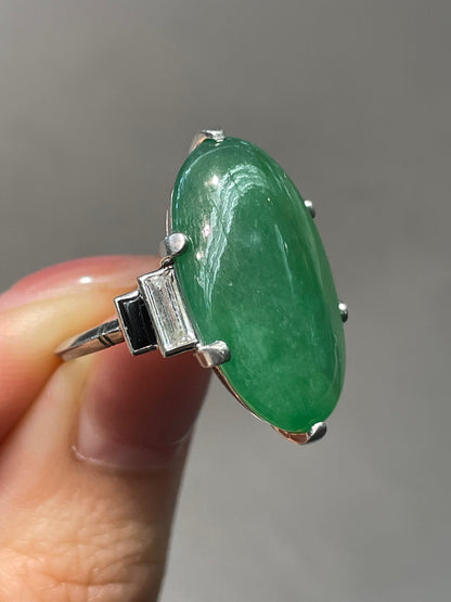 Antique Art Deco GIA Platinum Jade Cabochon Diamond Onyx Ring