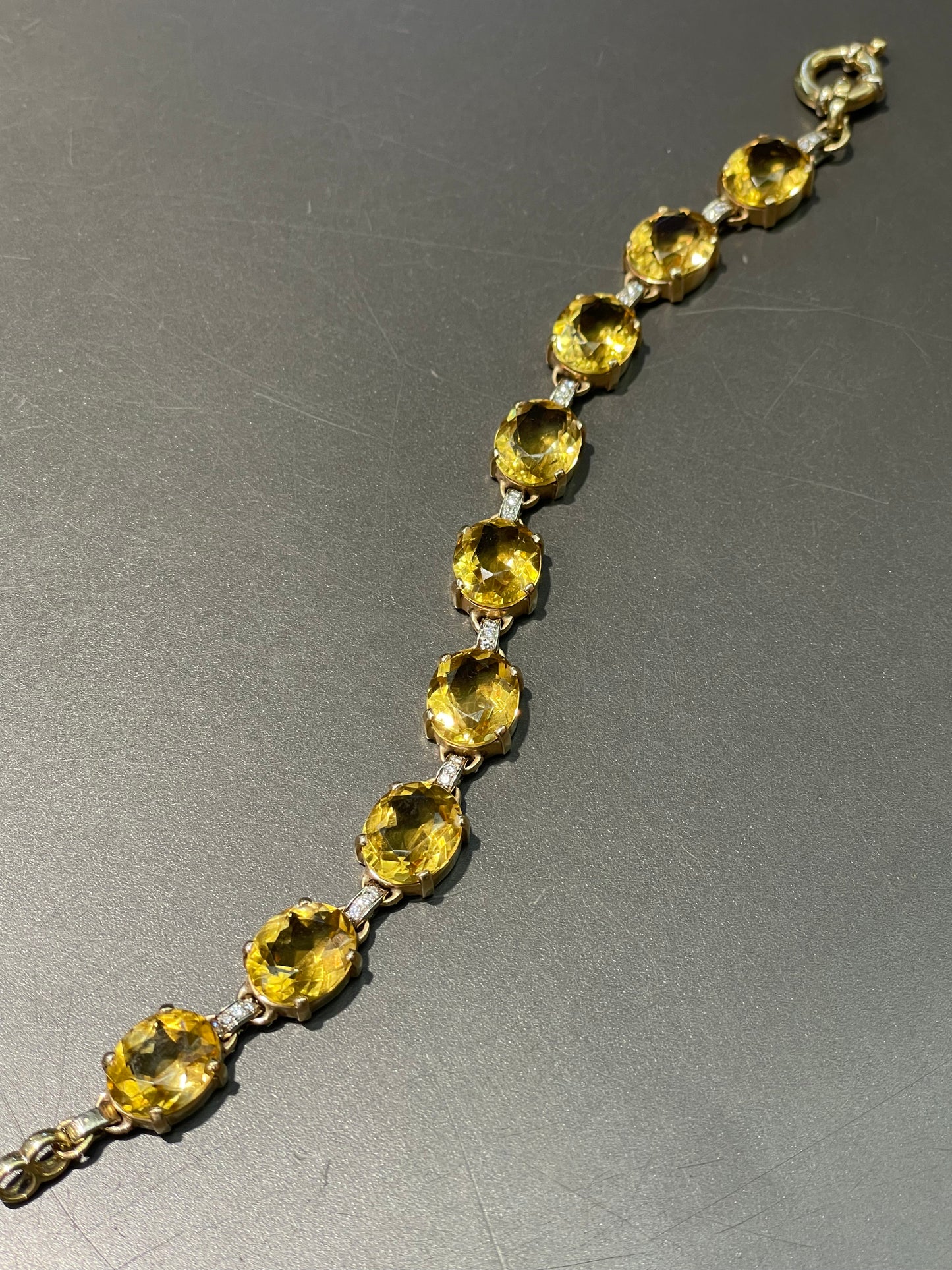 Vintage 14K Yellow Gold Citrine 34.47 CTW Citrine Diamond Bracelet
