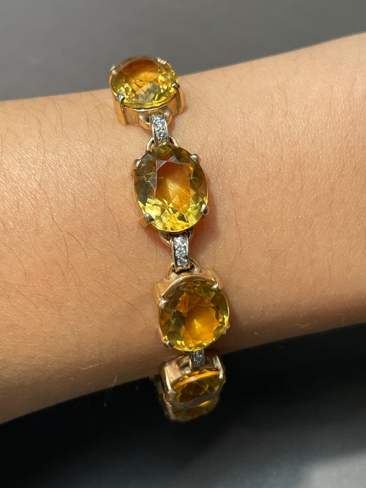 Vintage 14K Yellow Gold Citrine 34.47 CTW Citrine Diamond Bracelet