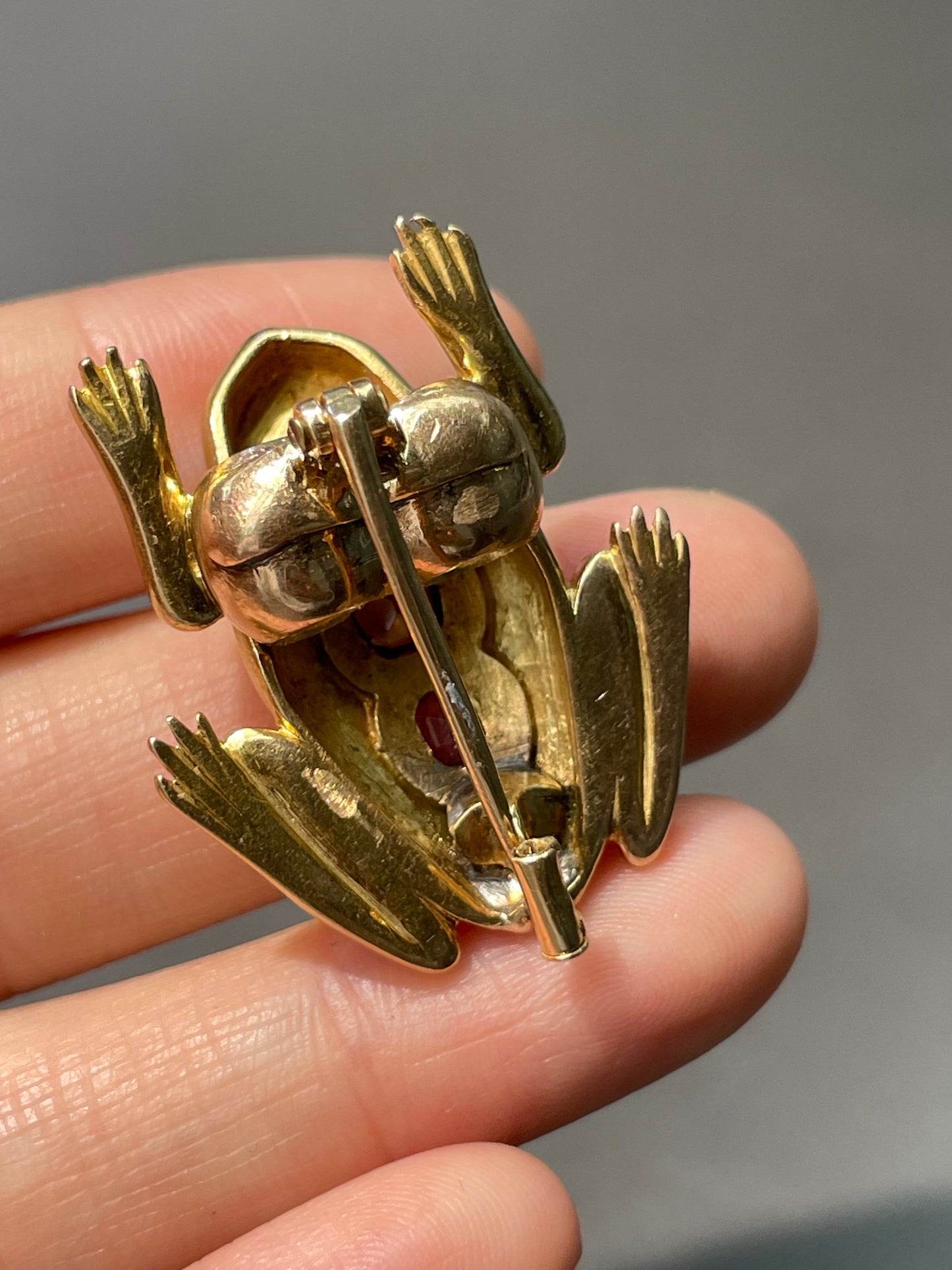 Antique 18K Gold Tourmaline Diamond Frog Pendant Brooch