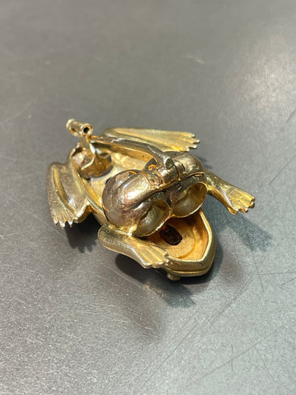 Antique 18K Gold Tourmaline Diamond Frog Pendant Brooch