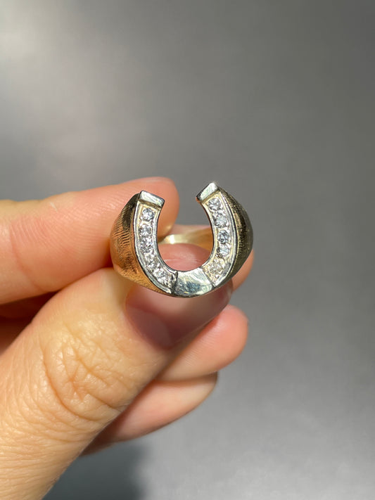 Vintage 14K Gold Diamond Horse Shoe Ring