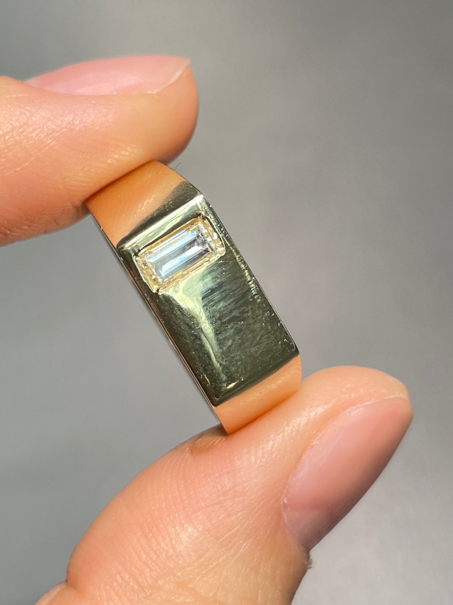 14K Gold Baguette Diamond Signet Ring