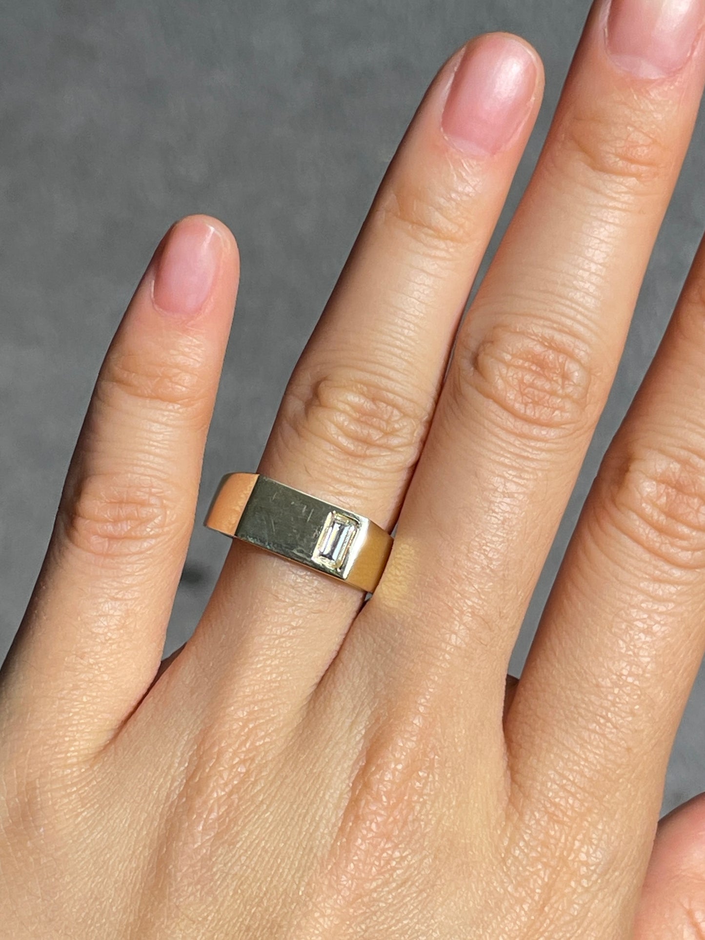 14K Gold Baguette Diamond Signet Ring