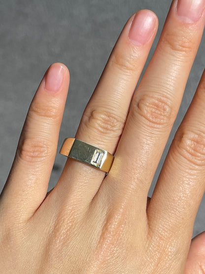14K Gold Baguette Diamond Signet Ring