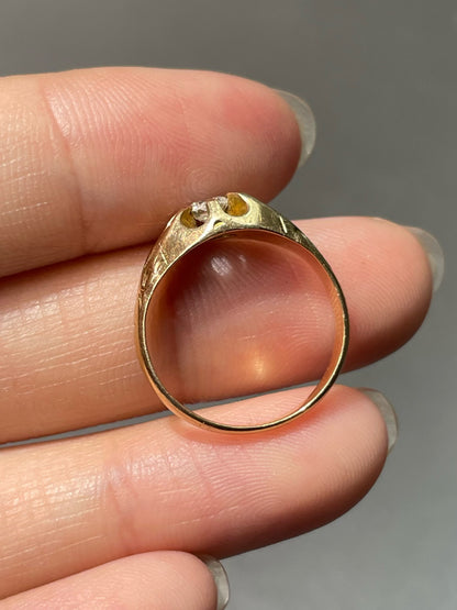 Antique 14K Yellow Gold 0.15 CTW Diamond Motif Belcher Ring SZ 4