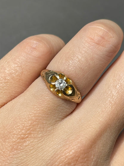 Antique 14K Yellow Gold 0.15 CTW Diamond Motif Belcher Ring SZ 4