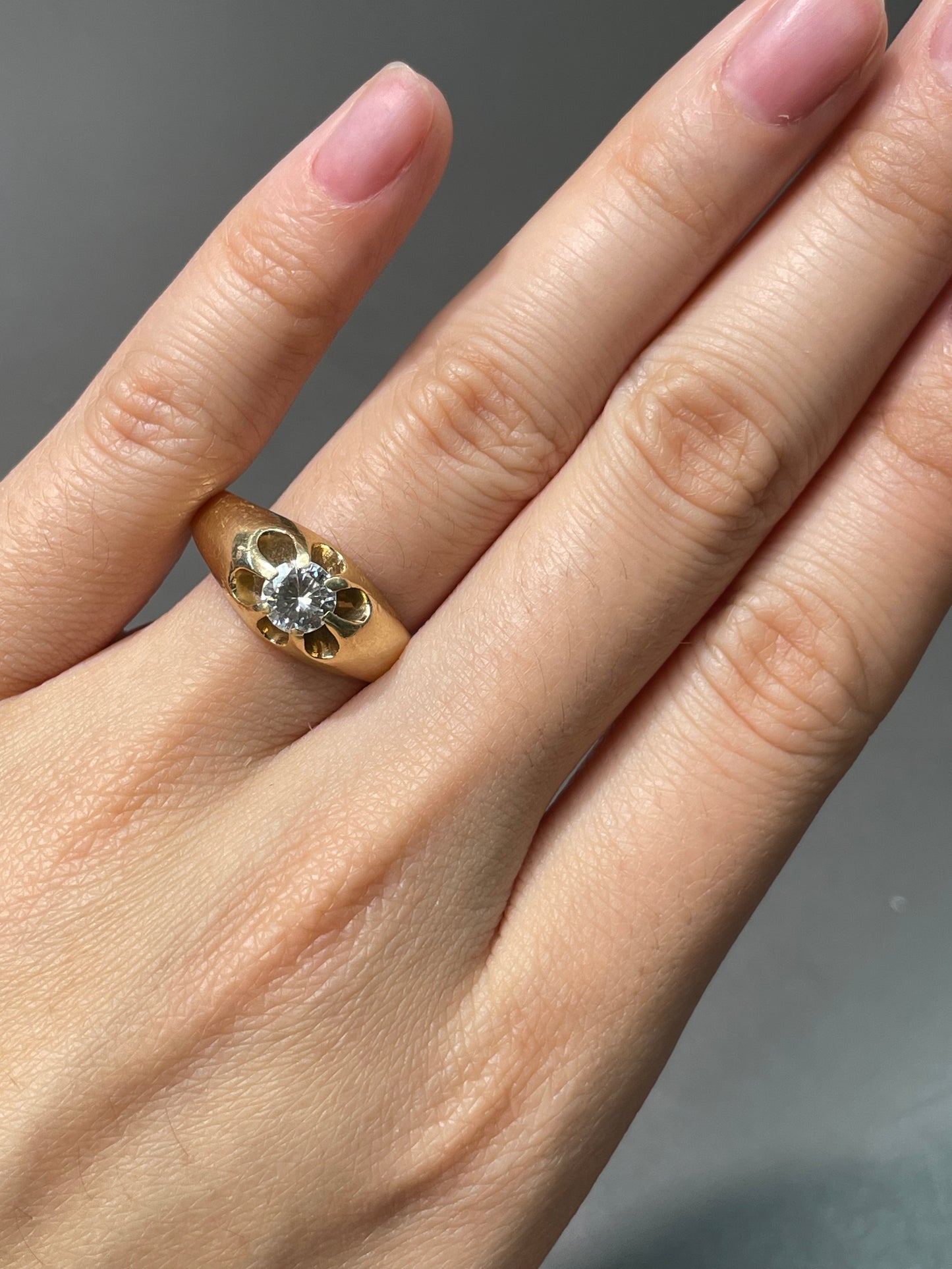 Vintage 14K Yellow Gold 0.60 CTW Diamond Belcher Ring SZ 8.5