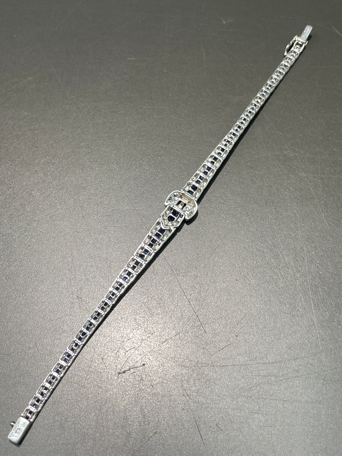 Art Deco Style 18K Gold Sapphire Diamond Buckle Bracelet