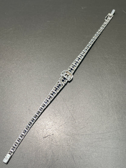 Art Deco Style 18K Gold Sapphire Diamond Buckle Bracelet