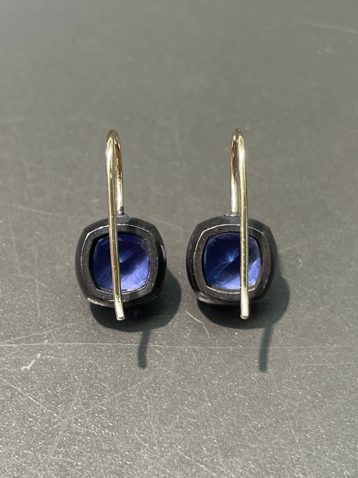 Antique Inspired 14K Gold Silver Tanzanite Collet-Set Earring