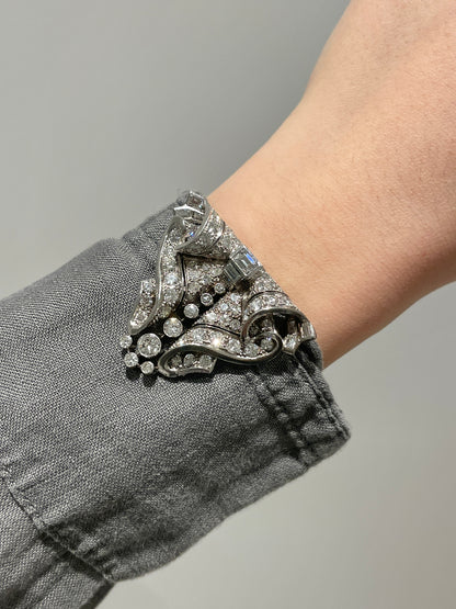 Art Deco Platinum 12.38 CTW Diamond Double Dress Clip Brooch