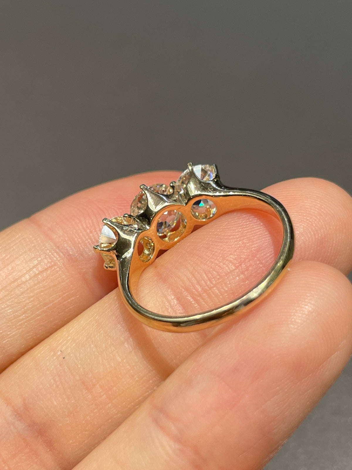 Antique 2.64 CTW Old Mine Cut Diamond Trilogy Ring GIA