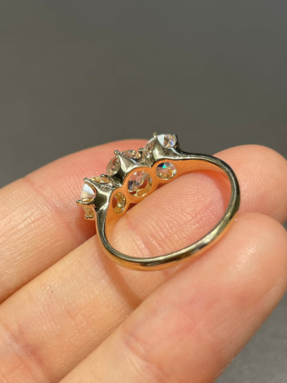 Antique 2.64 CTW Old Mine Cut Diamond Trilogy Ring GIA
