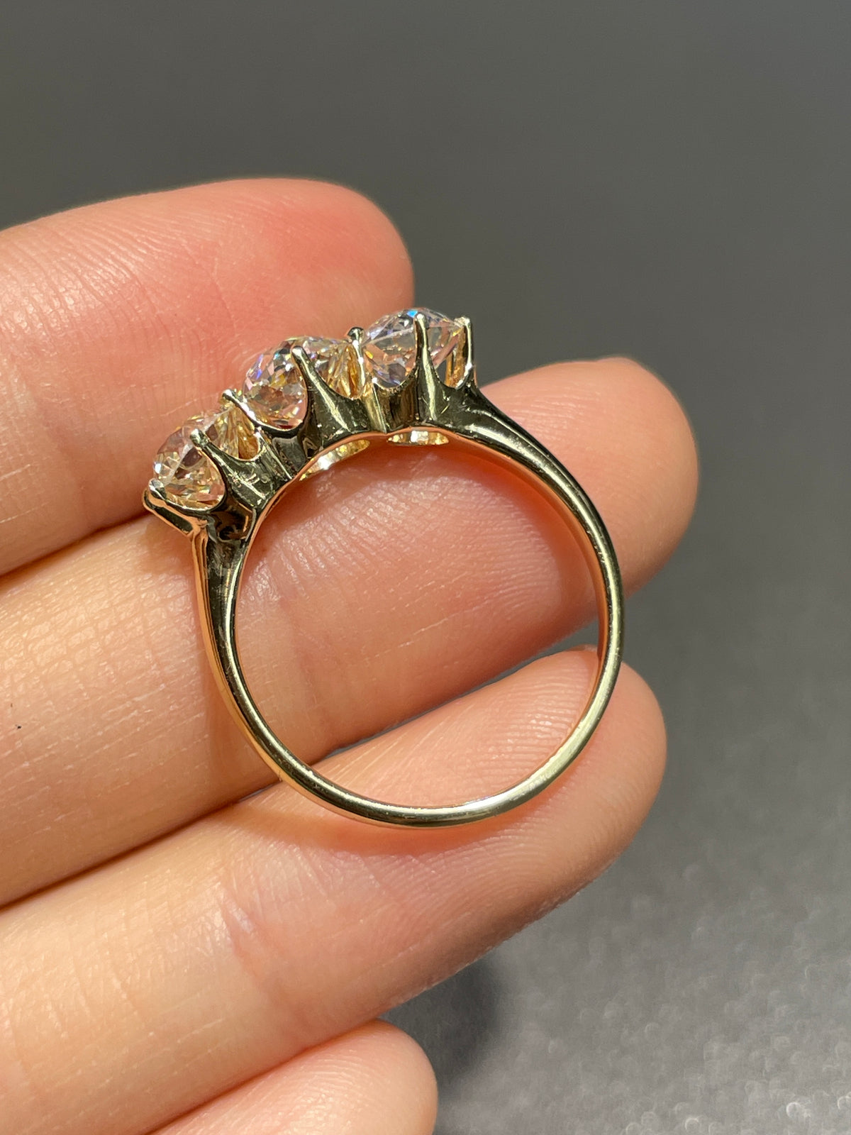 Antique 2.64 CTW Old Mine Cut Diamond Trilogy Ring GIA