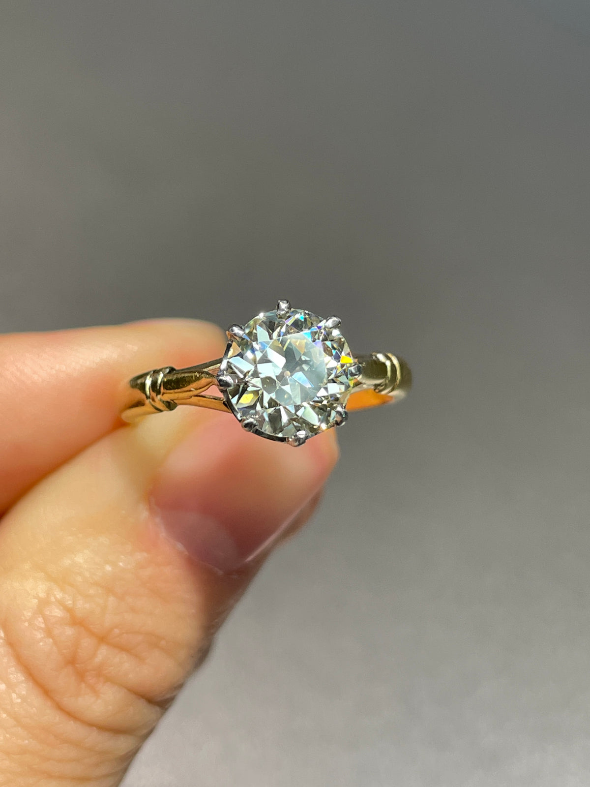 Antique 14K Gold 1.72 CTW Old European Cut Diamond Solitaire Ring