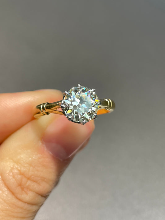 Antique 14K Gold 1.72 CTW Old European Cut Diamond Solitaire Ring