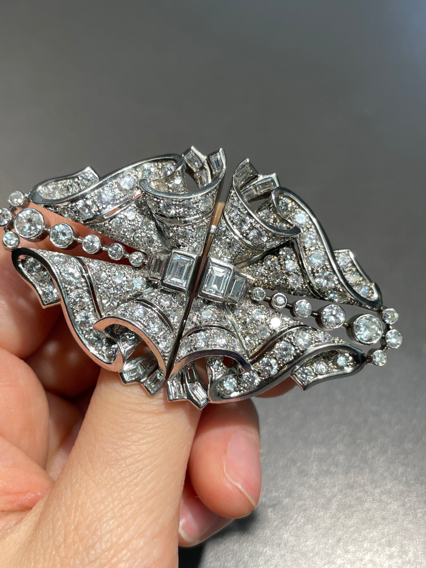 Art Deco Platinum 12.38 CTW Diamond Double Dress Clip Brooch