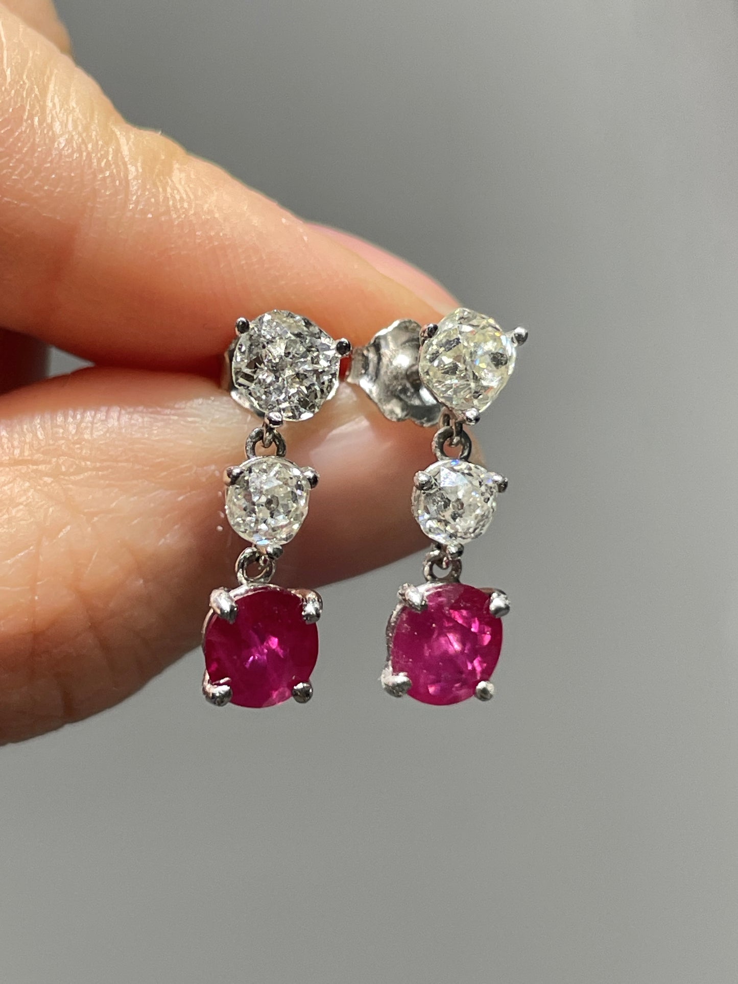 Art Deco 18K Gold Natural Burma Ruby Diamond Earring GIA