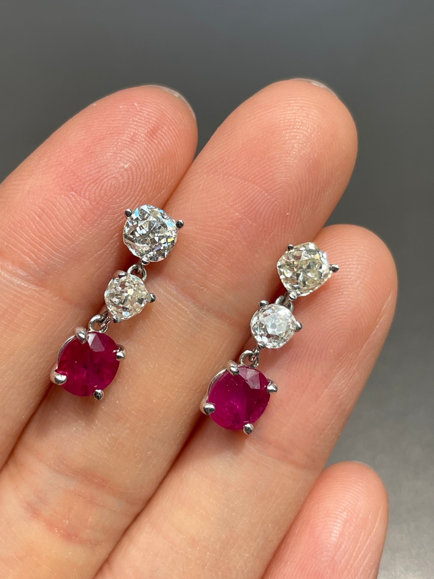 Art Deco 18K Gold Natural Burma Ruby Diamond Earring GIA