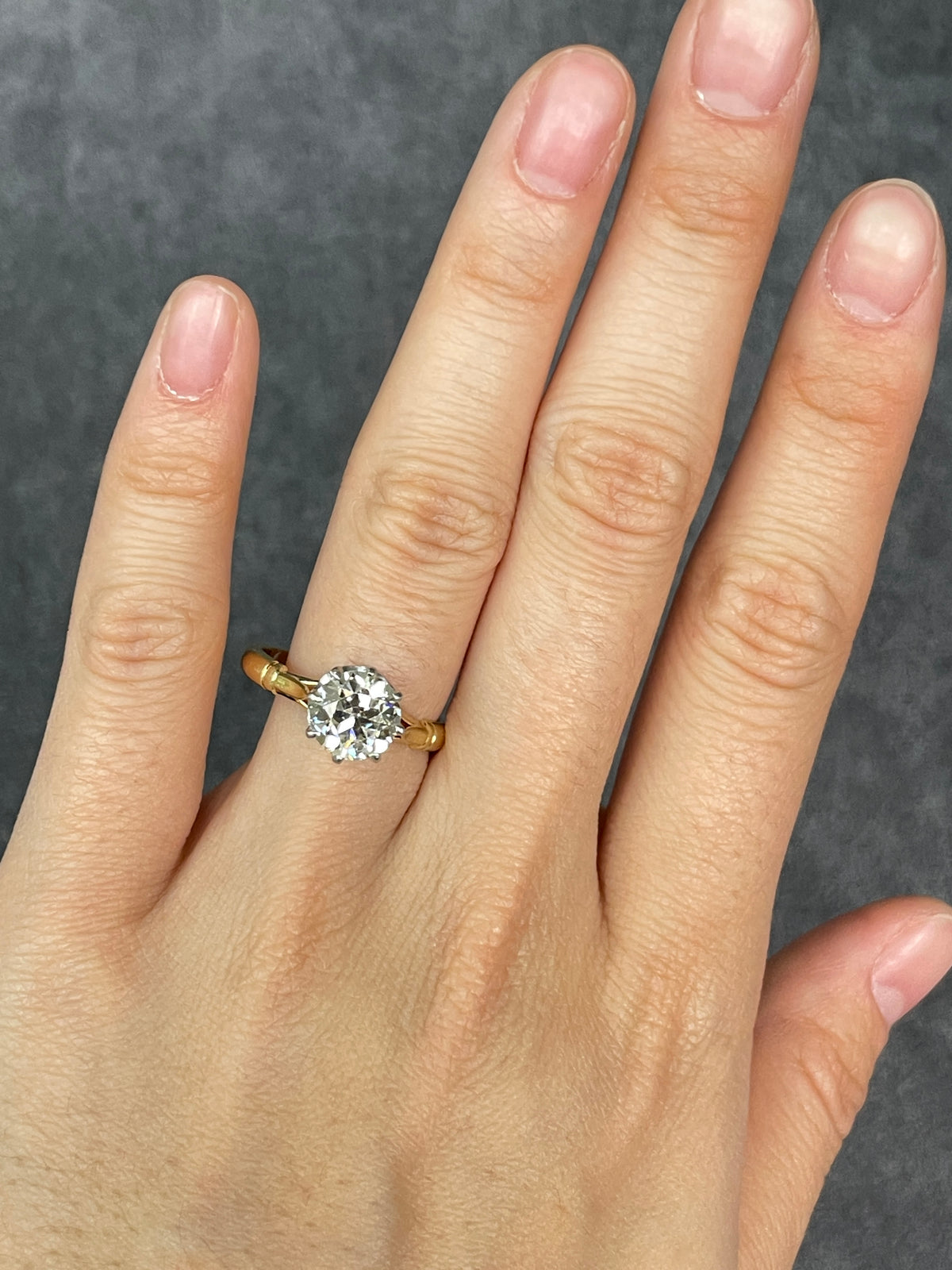 Antique 14K Gold 1.72 CTW Old European Cut Diamond Solitaire Ring
