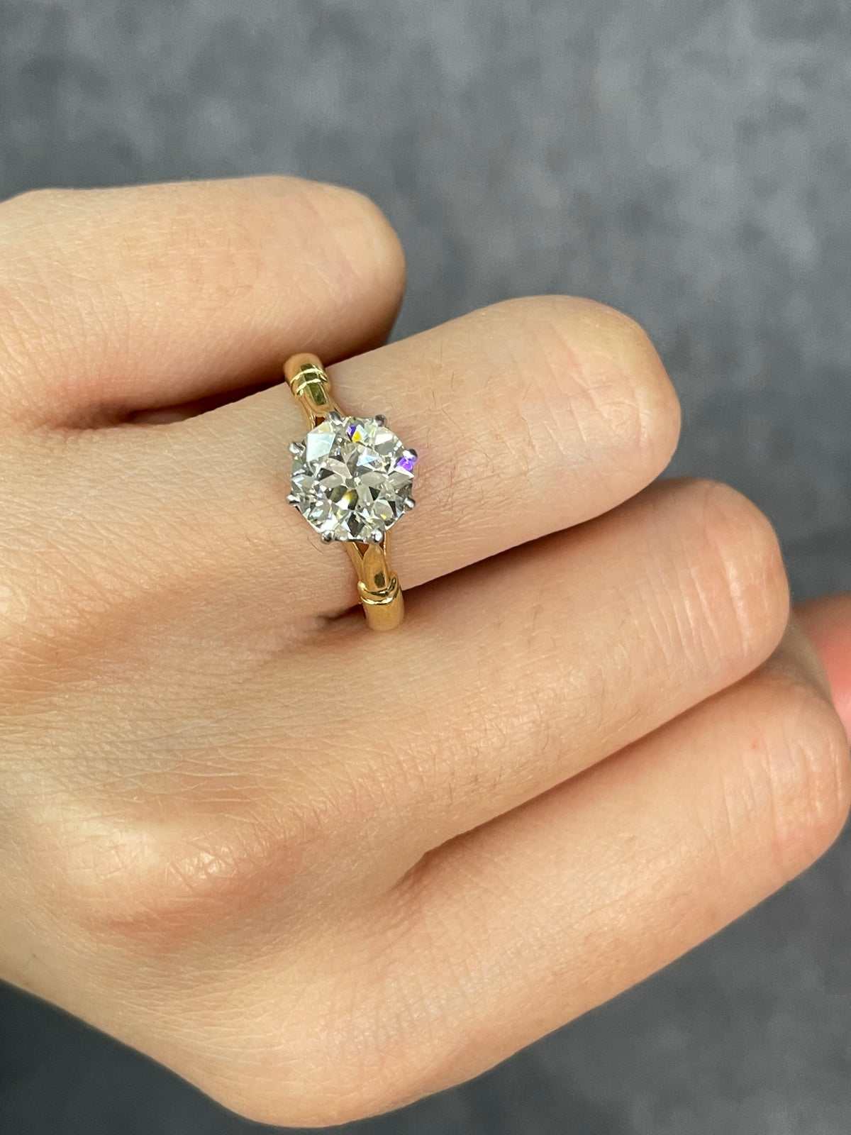 Antique 14K Gold 1.72 CTW Old European Cut Diamond Solitaire Ring
