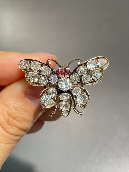 Antique 14K Gold 4.41 CTW Diamond Butterfly Brooch