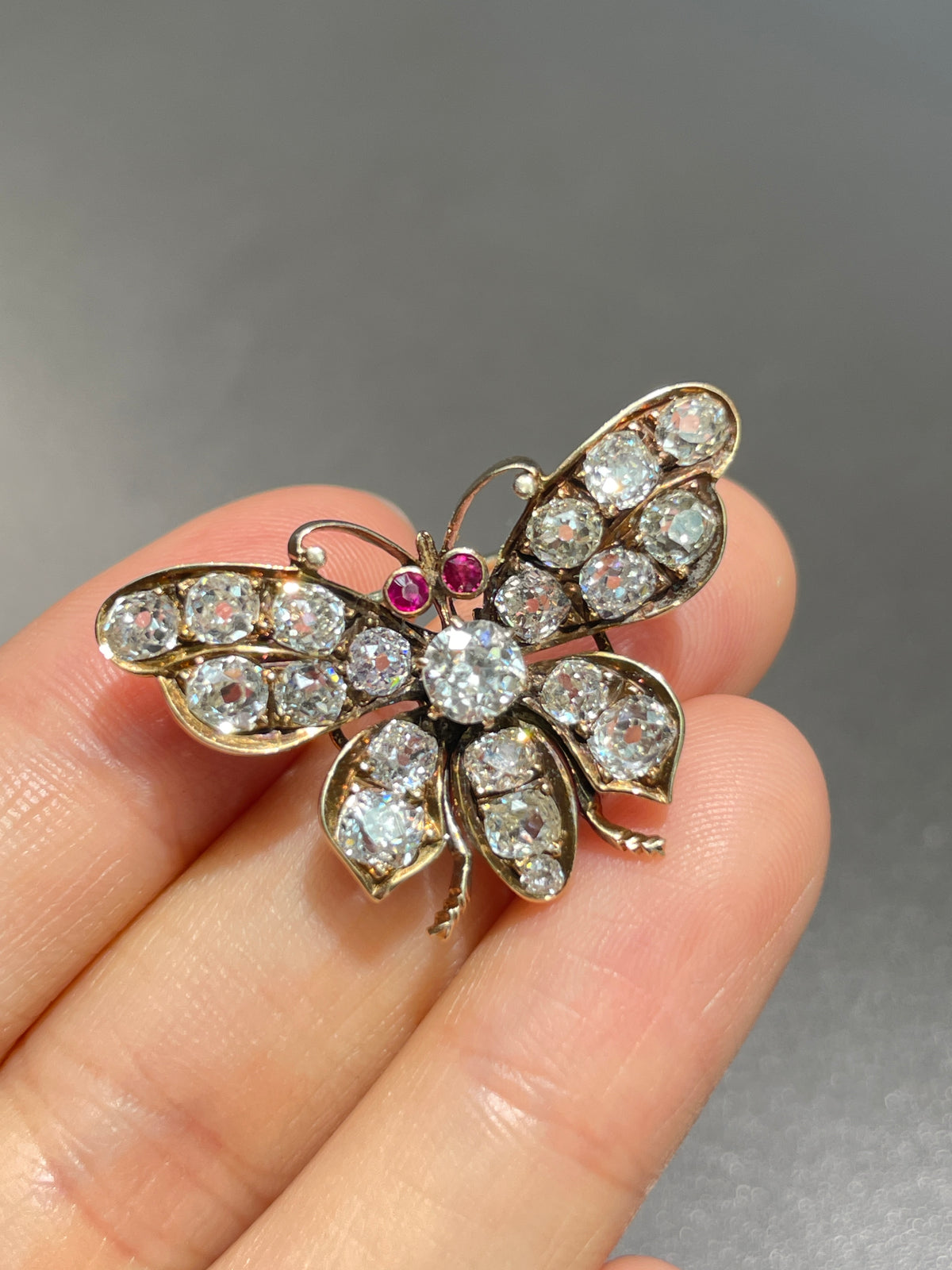 Antique 14K Gold 4.41 CTW Diamond Butterfly Brooch
