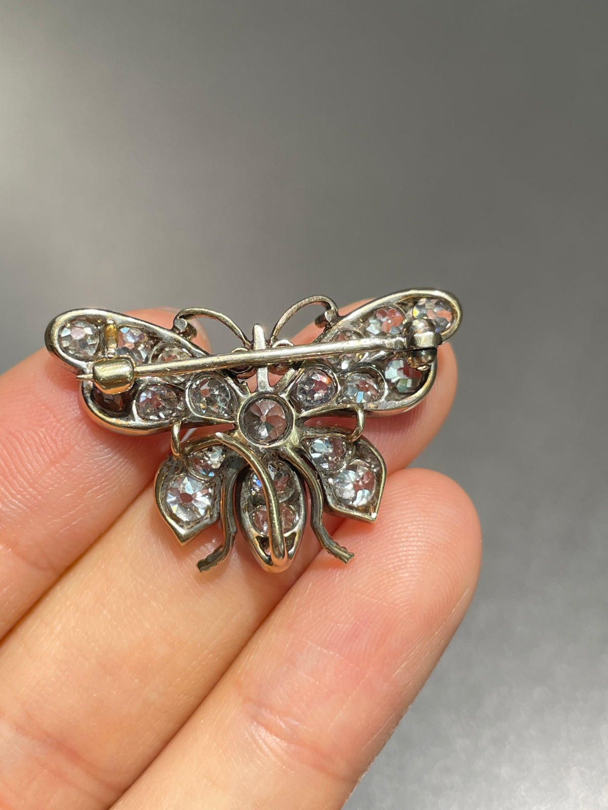 Antique 14K Gold 4.41 CTW Diamond Butterfly Brooch