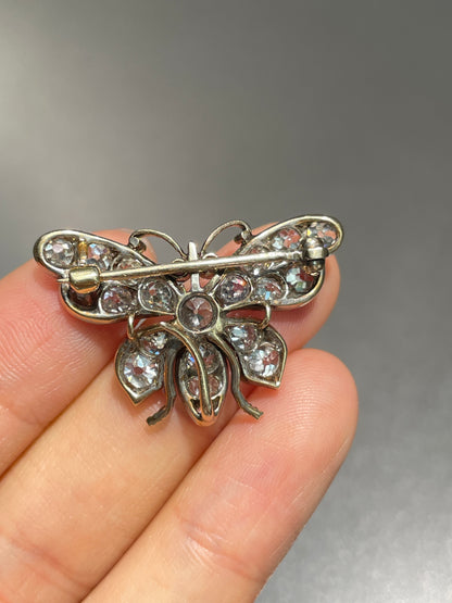 Antique 14K Gold 4.41 CTW Diamond Butterfly Brooch