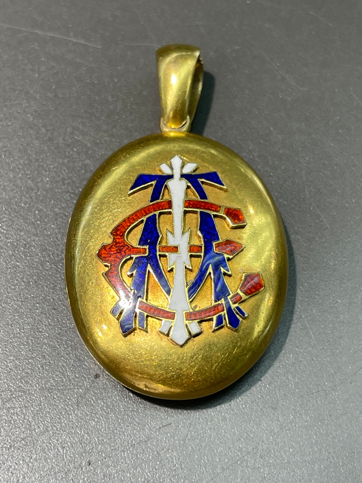 Antique 18K Gold Enameled "AEI" Monogrammed Locket
