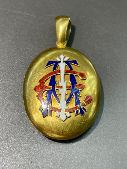 Antique 18K Gold Enameled "AEI" Monogrammed Locket