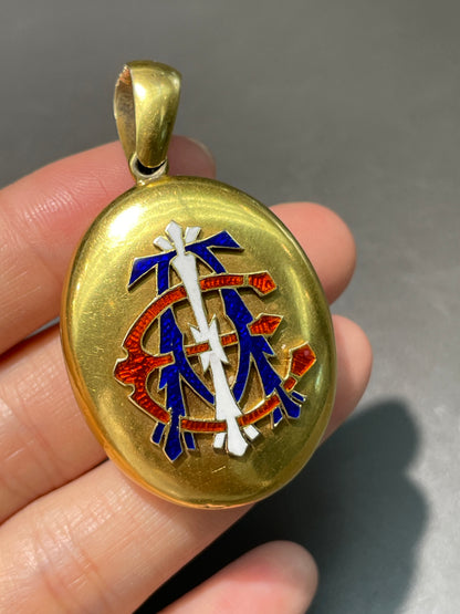 Antique 18K Gold Enameled "AEI" Monogrammed Locket