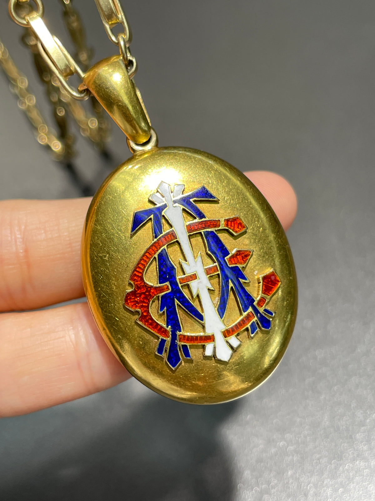 Antique 18K Gold Enameled "AEI" Monogrammed Locket