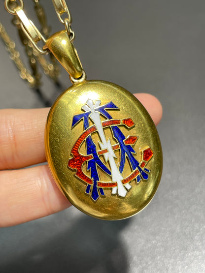 Antique 18K Gold Enameled "AEI" Monogrammed Locket