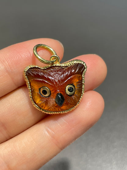 Diane Griswold Garnet Enamel Owl Sculptural Pendant