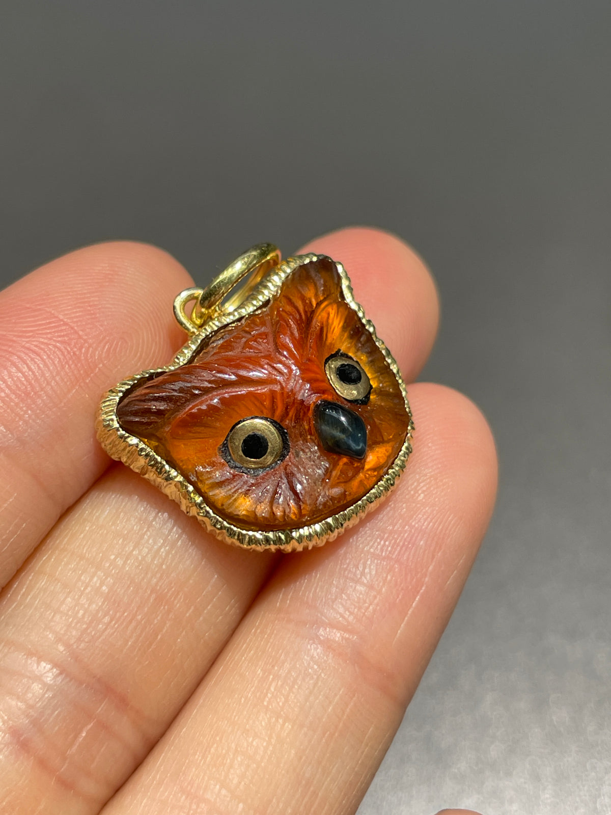 Diane Griswold Garnet Enamel Owl Sculptural Pendant