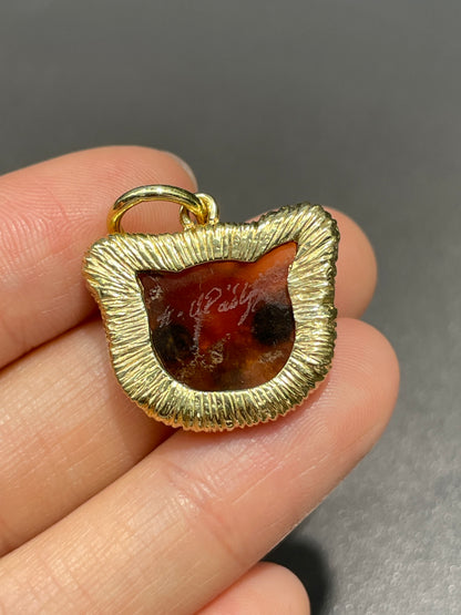 Diane Griswold Garnet Enamel Owl Sculptural Pendant
