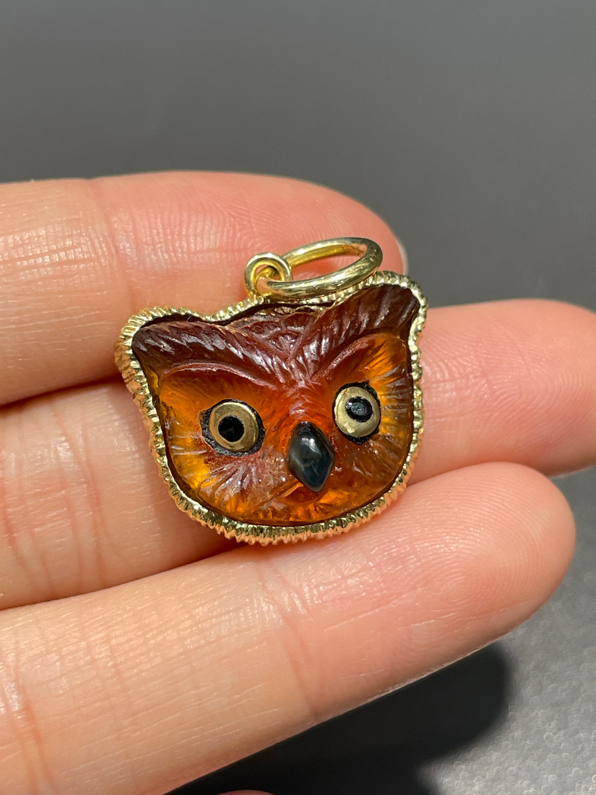 Diane Griswold Garnet Enamel Owl Sculptural Pendant