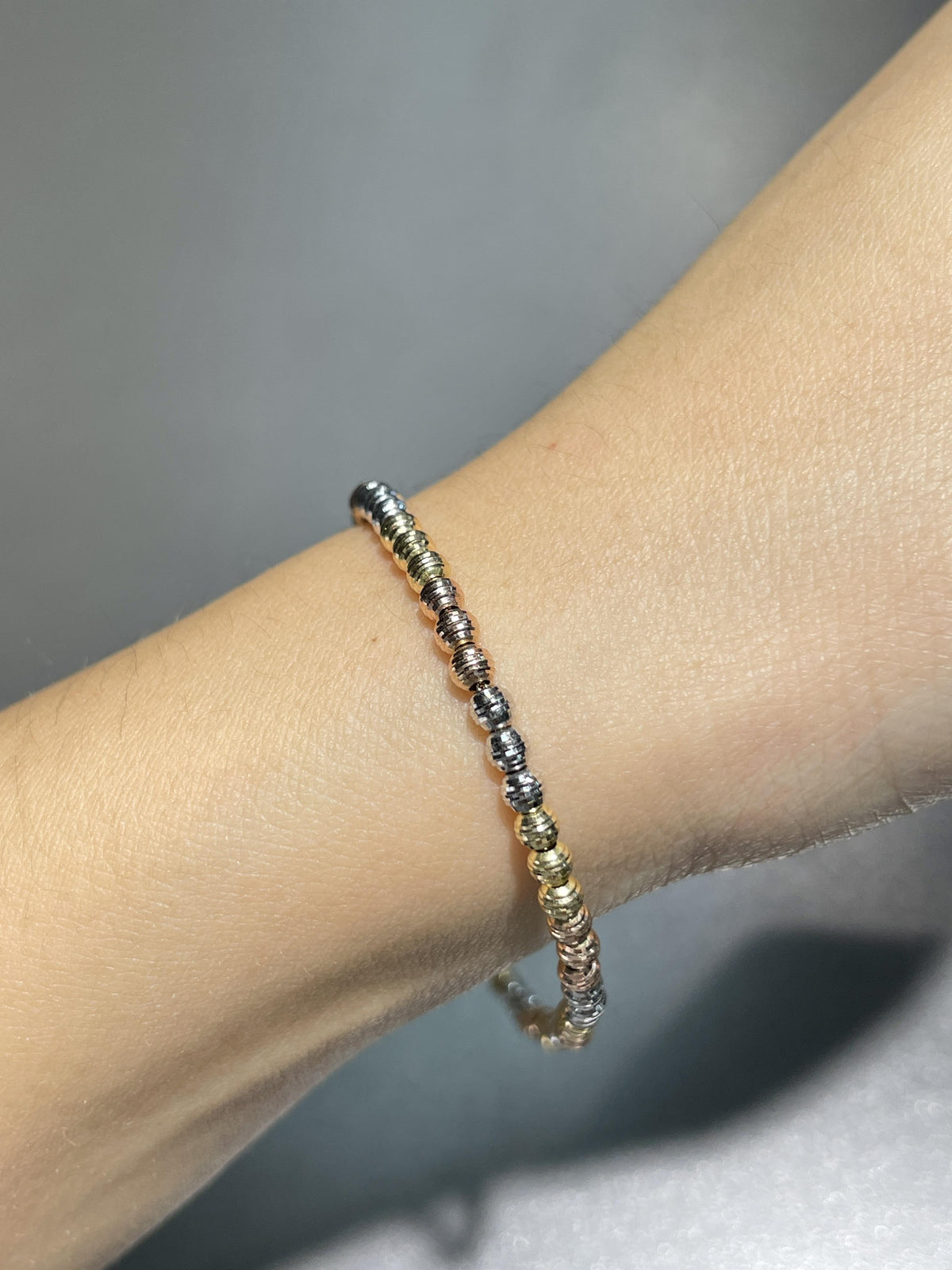 18K Gold Tri-Color Facet Bead Cut Bracelet