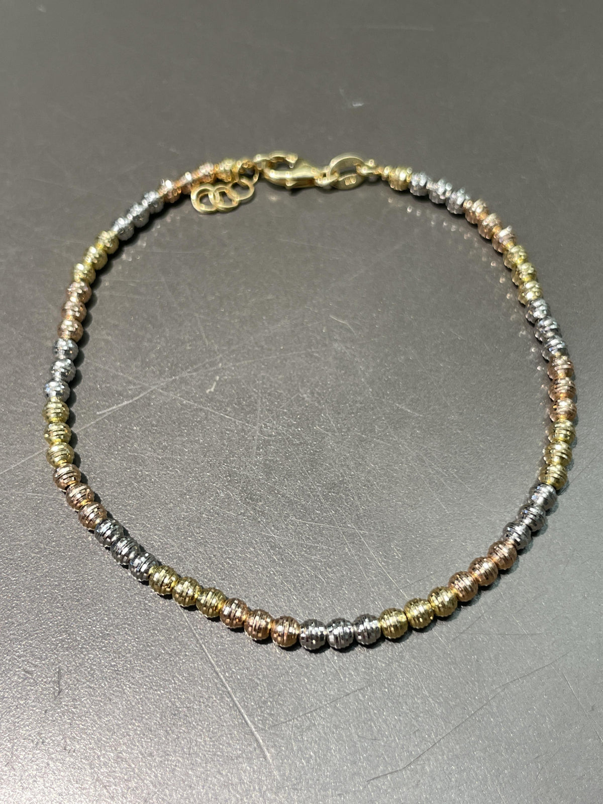 18K Gold Tri-Color Facet Bead Cut Bracelet